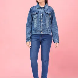 BAESD Girls Washed Spread Collar Lightweight Crop Cotton Denim Jacket-image-25