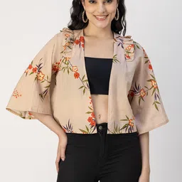 Moomaya Floral Printed Cotton Open Front Shrug-6