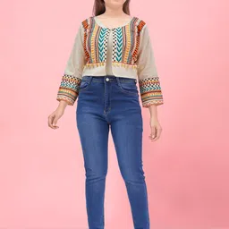 BAESD Girls Lightweight Crop Tailored Jacket with Embroidered-image-92