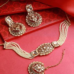 Jazz and Sizzle Gold-Plated Kundan Studded Jewellery Set with Mangtika-image-52
