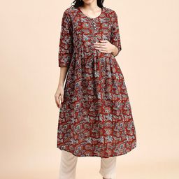 MomToBe Floral Printed Cotton Maternity Anarkali Kurta-image-49