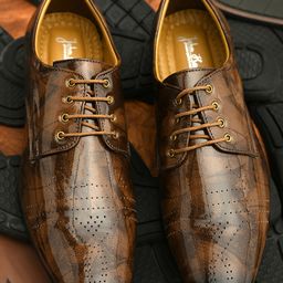 John Karsun Men Brown Printed Party Derbys-image-96