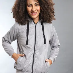Campus Sutra Women Grey Windcheater Sporty Jacket-image-83