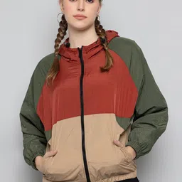 CHKOKKO Colourblocked Windcheater Dry Fit Hooded Sporty Jacket-36