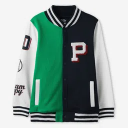 The Souled Store Boys Green & Navy Blue Snoopy Printed Lightweight Cotton Varsity Jacket-picture-17
