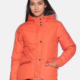 Campus Sutra Women Orange Solid Windcheater Hooded Padded Jacket-picture-18