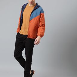 Dennis Lingo Men Rust Blue Colourblocked Outdoor  Hooded Sporty Jacket-53
