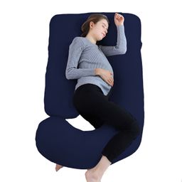 Mom's Moon Navy Blue Cotton Lightweight Maternity J Shaped Pillow-image-84