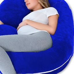 Mom's Moon Blue Faux Velvet Lightweight Maternity C Shaped Pillow-image-77