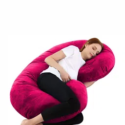 Mom's Moon Red Fibre Filled Faux Velvet Lightweight C Shaped Maternity Pillow-image-31