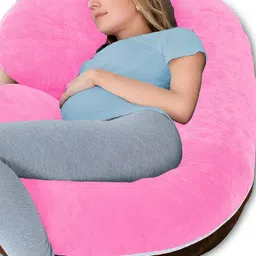Mom's Moon Pink & Brown Lightweight Full Body Support C Shaped Maternity Pillow-image-90