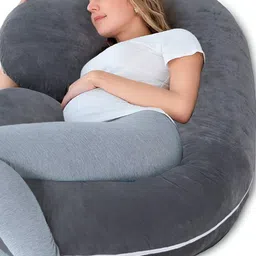 Mom's Moon Grey Faux Velvet Lightweight Maternity C Shaped Pillow-image-48