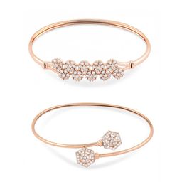 Ami Set of 2 Rose Gold Contemporary Cubic Zirconia Brass Bracelets-13
