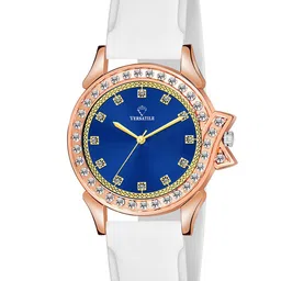 Versatile Women Blue Brass Embellished Dial & White Straps Analogue Watch-image-48