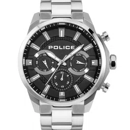 Police Men Black Dial & Silver Toned Stainless Steel Bracelet Style Straps Analogue Watch-53