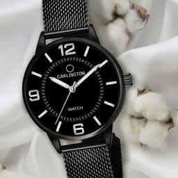 CARLINGTON Women Black Dial & Black Stainless Steel Bracelet Style Straps Analogue Watch-43