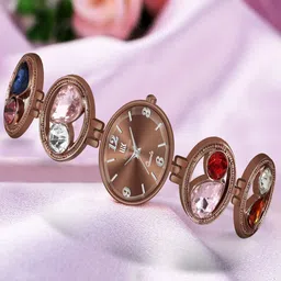 IIK COLLECTION Women Brown Oval Dial Stainless Steel Bracelet Chain Strap Watch-image-97
