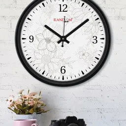 RANDOM Sun Flowers Black & Off White Printed Wall Clock With Glass-image-50