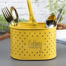 Metal Yellow Polka Dot Cutlery Holder By Market 99-picture-8