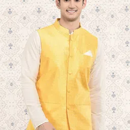 Ode by House of Pataudi Woven Design Satin Nehru Jackets-41