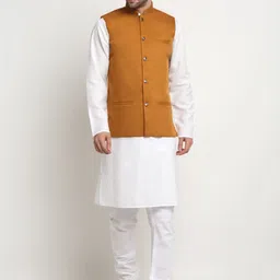 KRAFT INDIA Mandarin Collar Pure Cotton Kurta with Churidar & Nehru Jacket-picture-16