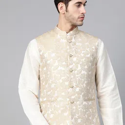 MANQ Men Woven-Design Jaquard Silk Nehru Jacket-31