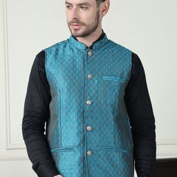 even Printed Mandarin Collar Nehru Jacket-12