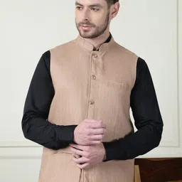 even Linen Mandarin Collar Nehru Jacket-43
