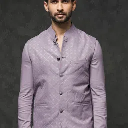 RARE RABBIT Men Medo-B1 Slim Fit Woven Design Nehru Jacket-2
