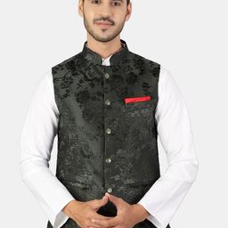 Wintage Men Green Embroidered Nehru Jackets-20