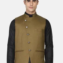 TAHVO Men Green Solid Nehru Jacket-9