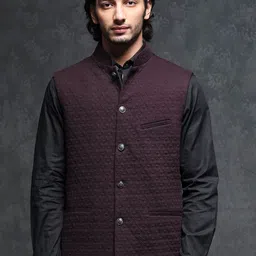 RARE RABBIT Men Mitzi Tailored Fit Textured Nehru Jackets-51