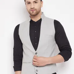 even Men Grey Woven Design Nehru Jacket-picture-2