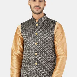 Wintage Men Grey Woven Design Nehru Jackets-picture-24