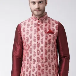 DEYANN Paisley Printed Mandarin Collar Woven Nehru Jacket-picture-14