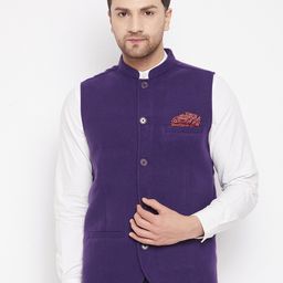 even Men Purple Solid Pure Wool Nehru Jacket-9