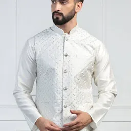 TAHVO Men Floral Embroidered Mandarin Collar Nehru Jackets-image-23
