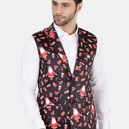 Wintage Men Black & Red Conversational Printed Nehru Jacket-50