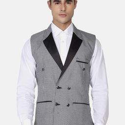 TAHVO Men Black Checked Woven Nehru Jacket-58