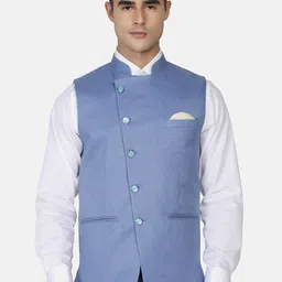 TAHVO Men Blue Solid Nehru Jacket-47