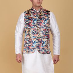 TAHVO Men Multicolored  Printed Bandhgala Nehru Jacket-11