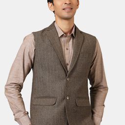 Wintage Men Brown Woven Design Nehru Jacket-37