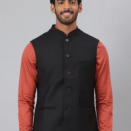 MR BUTTON Mandarin Collar Woven Nehru Jacket-picture-49
