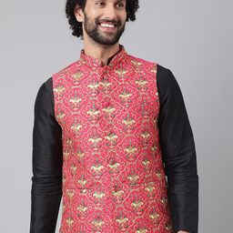 Hangup Men Pink Embroidered Nehru Jackets-49