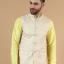 Wintage Floral Printed Cotton Silk Nehru Jacket-image-65