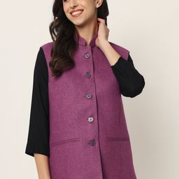Vastraa Fusion Women Purple Woollen Nehru Jacket-13