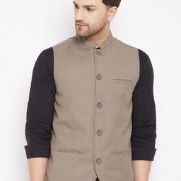 even Men Beige Solid Woven Nehru Jacket-image-98