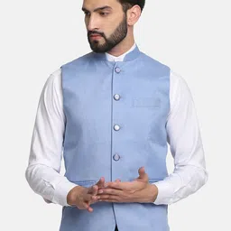 TAHVO Mandarin Collar Satin Nehru Jacket-image-56
