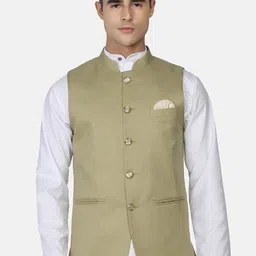 TAHVO Men Green Solid Nehru Jacket-8