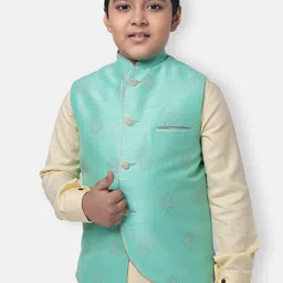 NAMASKAR Boys Printed Pure Silk Woven Nehru Jacket-34